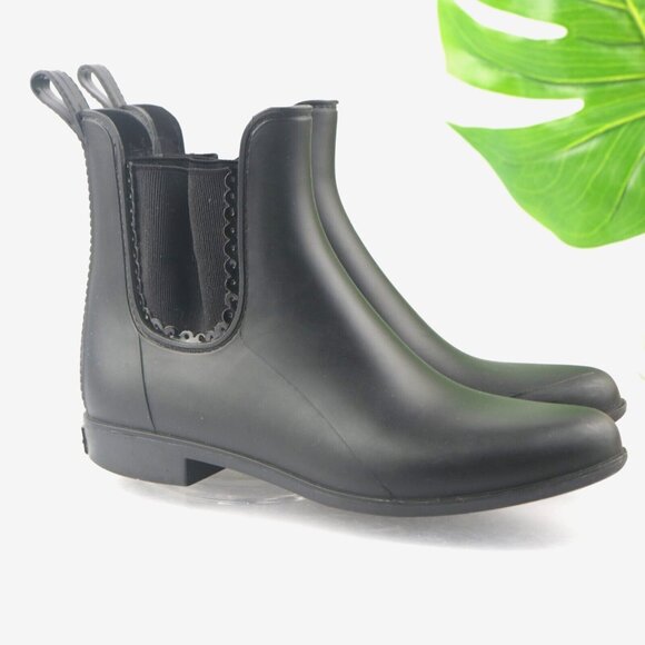 Jack Rogers Womens Sallie Rain Boot Size 8 Black Rubber Pull On Chelsea Bootie - Picture 1 of 15